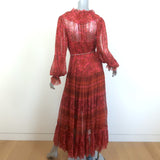 Zimmermann Edie Belted Maxi Dress Red Paisley Print Ruffled Silk Chiffon Size 0