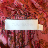 Zimmermann Edie Belted Maxi Dress Red Paisley Print Ruffled Silk Chiffon Size 0