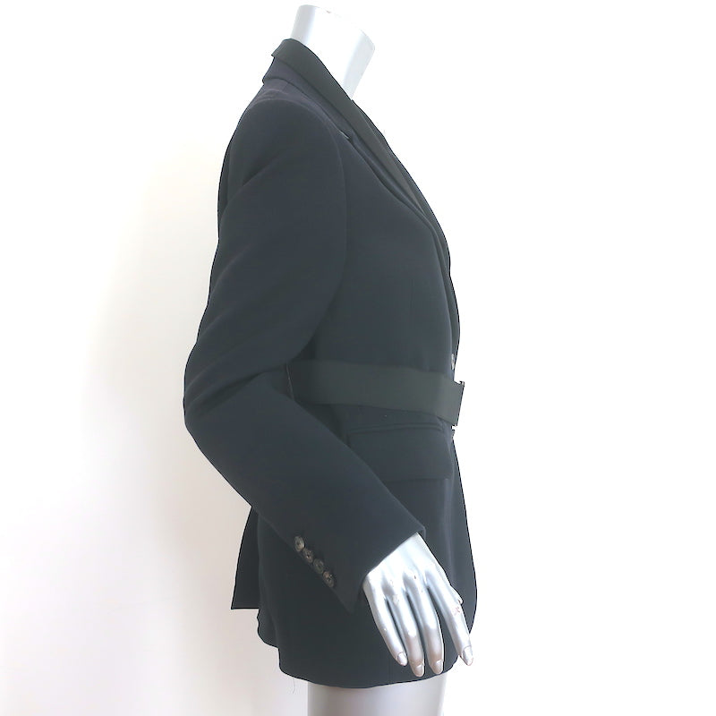 Dries Van Noten Belted Blazer Black Wool-Blend Size 40 Layered-Lapel Jacket