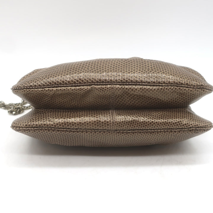 Vintage Judith Leiber Jeweled Lizard Skin Mini Chain Strap Bag Brown