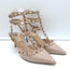 Valentino Rockstud Caged Pumps Poudre Patent Leather Size 36.5 Pointed Toe Heels