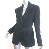 Dries Van Noten Belted Blazer Black Wool-Blend Size 40 Layered-Lapel Jacket