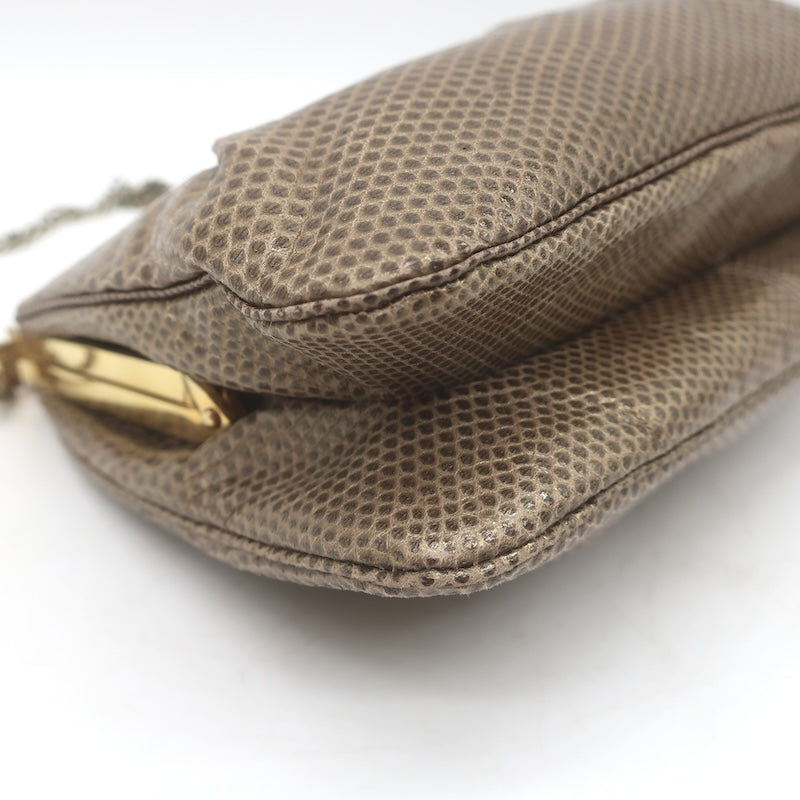 Vintage Judith Leiber Jeweled Lizard Skin Mini Chain Strap Bag Brown