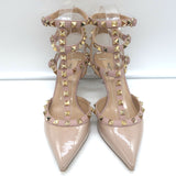 Valentino Rockstud Caged Pumps Poudre Patent Leather Size 36.5 Pointed Toe Heels