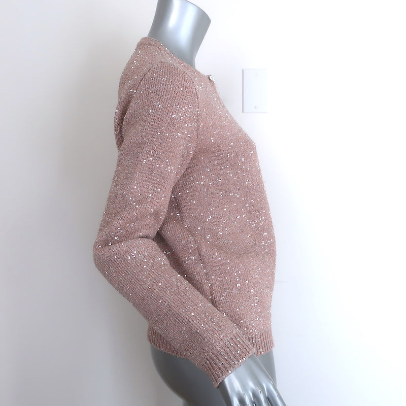 Miu Miu Crystal-Button Sequined Cardigan Blush Wool-Blend Size 42