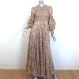 Zimmermann Freja Belted Maxi Dress Beige Paisley Print Smocked Cotton Size 0