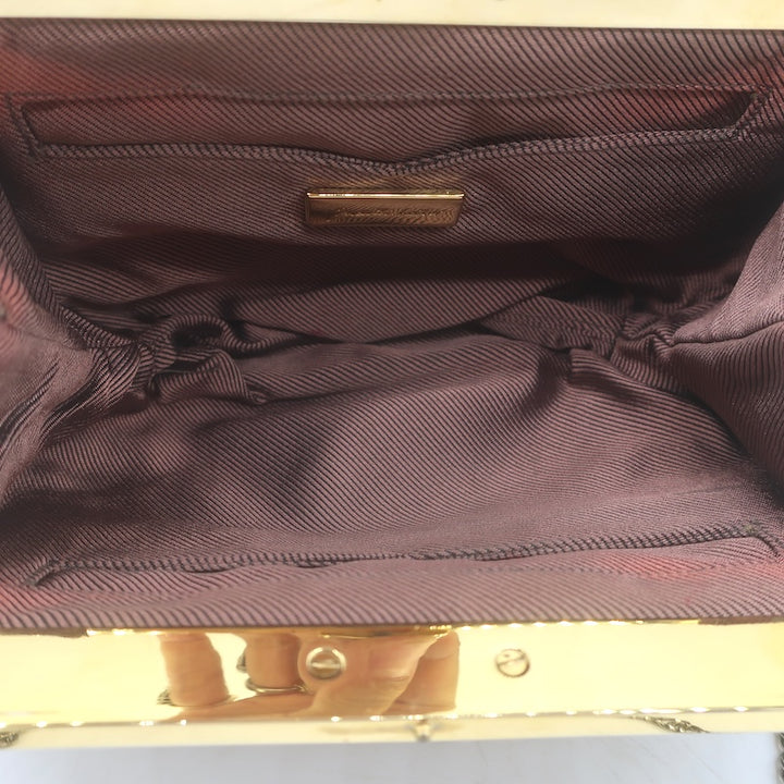 Vintage Judith Leiber Jeweled Lizard Skin Mini Chain Strap Bag Brown