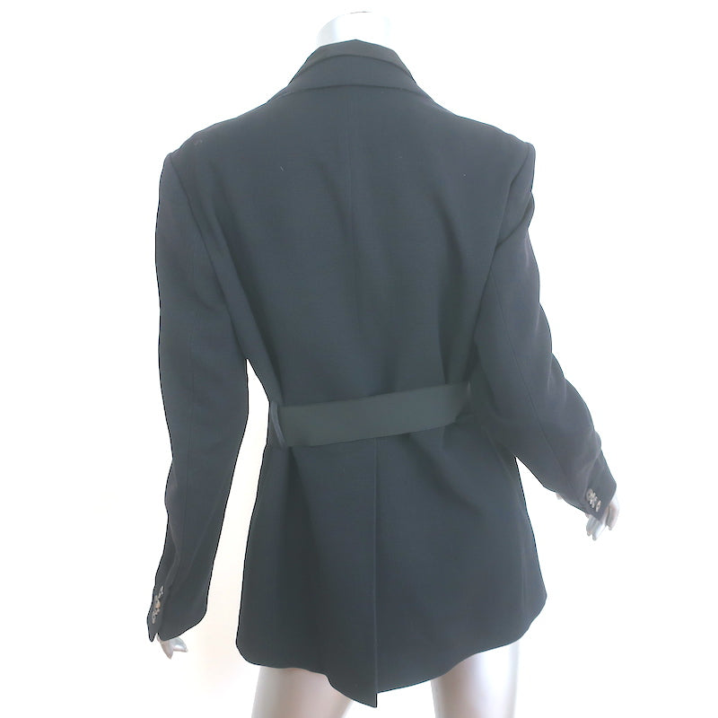 Dries Van Noten Belted Blazer Black Wool-Blend Size 40 Layered-Lapel Jacket