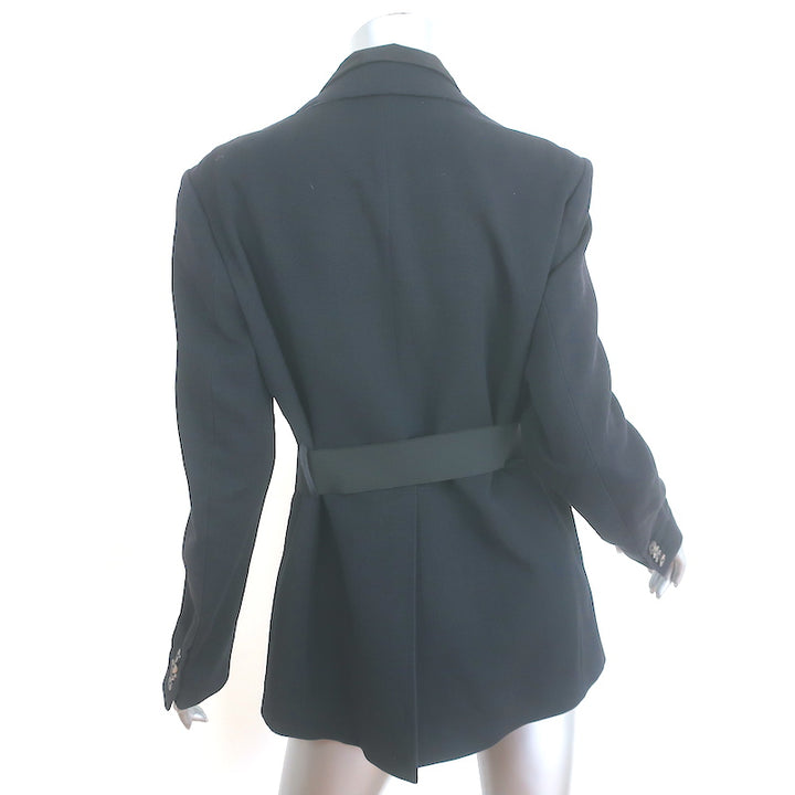 Dries Van Noten Belted Blazer Black Wool-Blend Size 40 Layered-Lapel Jacket