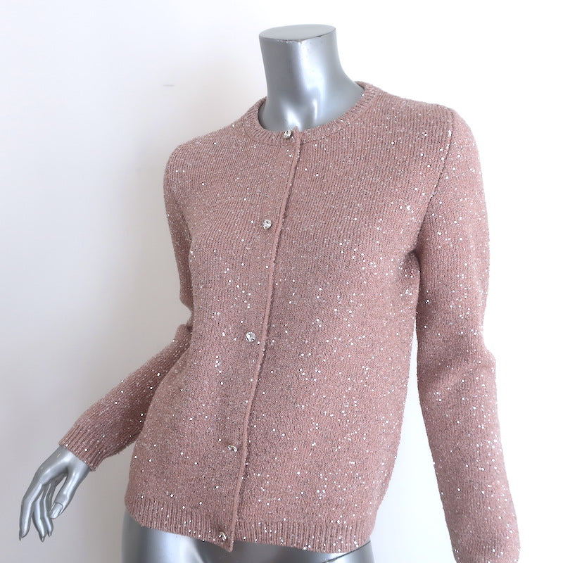 Miu Miu Crystal-Button Sequined Cardigan Blush Wool-Blend Size 42