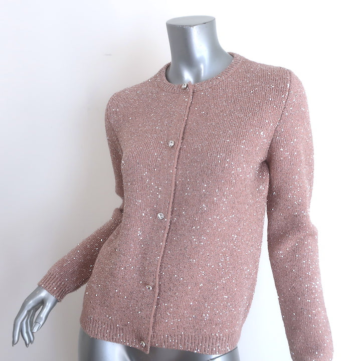 Miu Miu Crystal-Button Sequined Cardigan Blush Wool-Blend Size 42