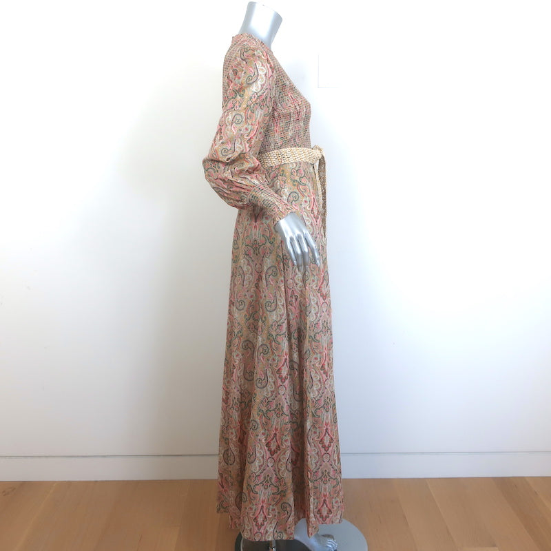 Zimmermann Freja Belted Maxi Dress Beige Paisley Print Smocked Cotton Celebrity Owned Zimmermann Freja Belted Maxi Dress Beige Paisley Print Smocked Cotton Celebrity Owned