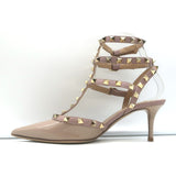 Valentino Rockstud Caged Pumps Poudre Patent Leather Size 36.5 Pointed Toe Heels
