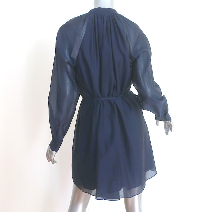 Rebecca Taylor Long Sleeve Mini Dress Navy Cotton-Silk Size Small NEW
