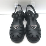 Prada soft-cage rubber fisherman sandals, black, pre-owned and gently worn, authentic luxury, size 35
