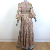 Zimmermann Freja Belted Maxi Dress Beige Paisley Print Smocked Cotton Size 0