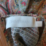 Zimmermann Freja Belted Maxi Dress Beige Paisley Print Smocked Cotton Size 0