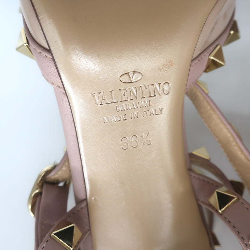 Valentino Rockstud Caged Pumps Poudre Patent Leather Size 36.5 Pointed Toe Heels