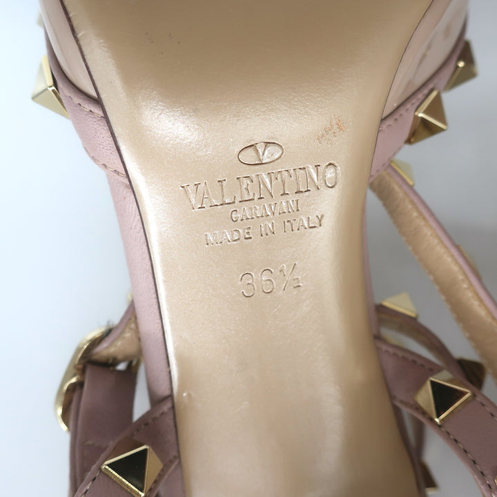 Valentino Rockstud Caged Pumps Poudre Patent Leather Size 36.5 Pointed Toe Heels