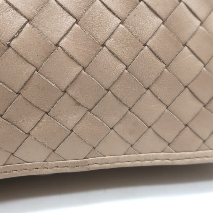 Vintage Bottega Veneta Front Flap Crossbody Bag Beige Intrecciato Leather