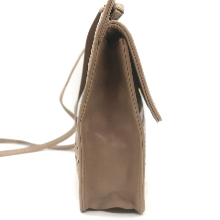 Vintage Bottega Veneta Front Flap Crossbody Bag Beige Intrecciato Leather