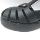 Authentic Prada soft-cage rubber fisherman sandals in black, pre-owned and gently worn, luxury women's size 35.
