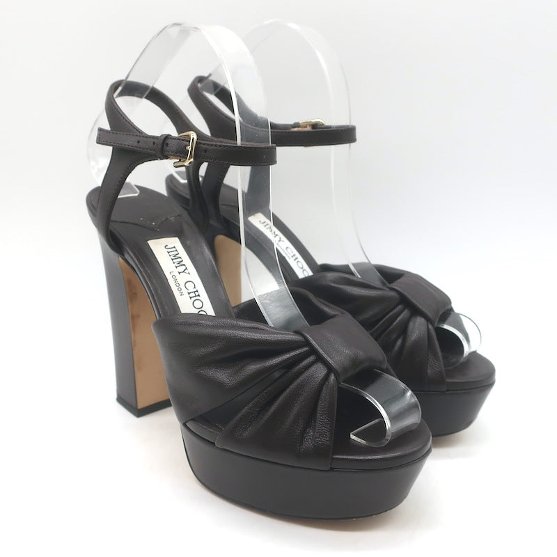 Jimmy Choo Heloise 120 Knotted Platform Sandals Coffee Leather Size 37