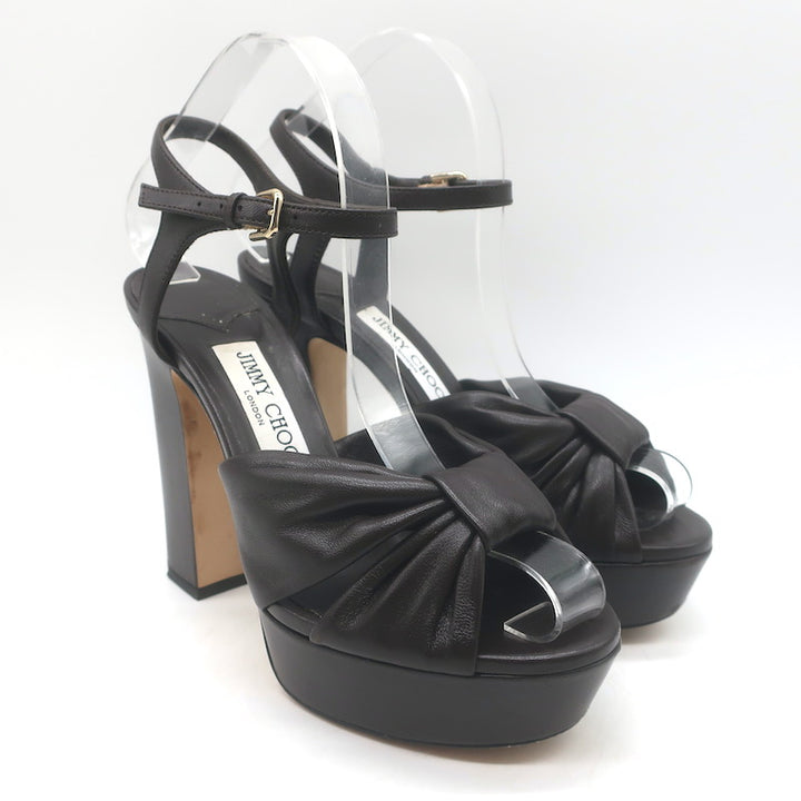 Jimmy Choo Heloise 120 Knotted Platform Sandals Coffee Leather Size 37