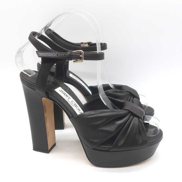 Jimmy Choo Heloise 120 Knotted Platform Sandals Coffee Leather Size 37