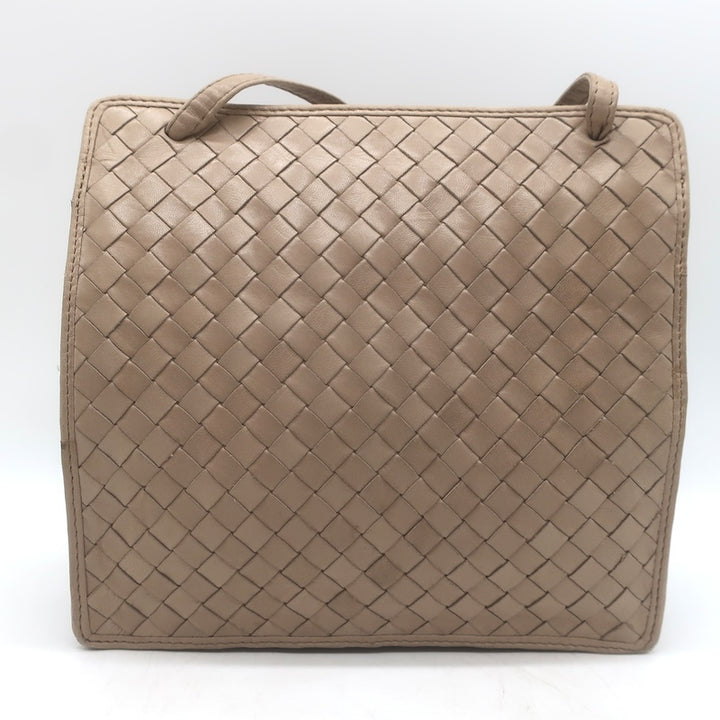 Vintage Bottega Veneta Front Flap Crossbody Bag Beige Intrecciato Leather