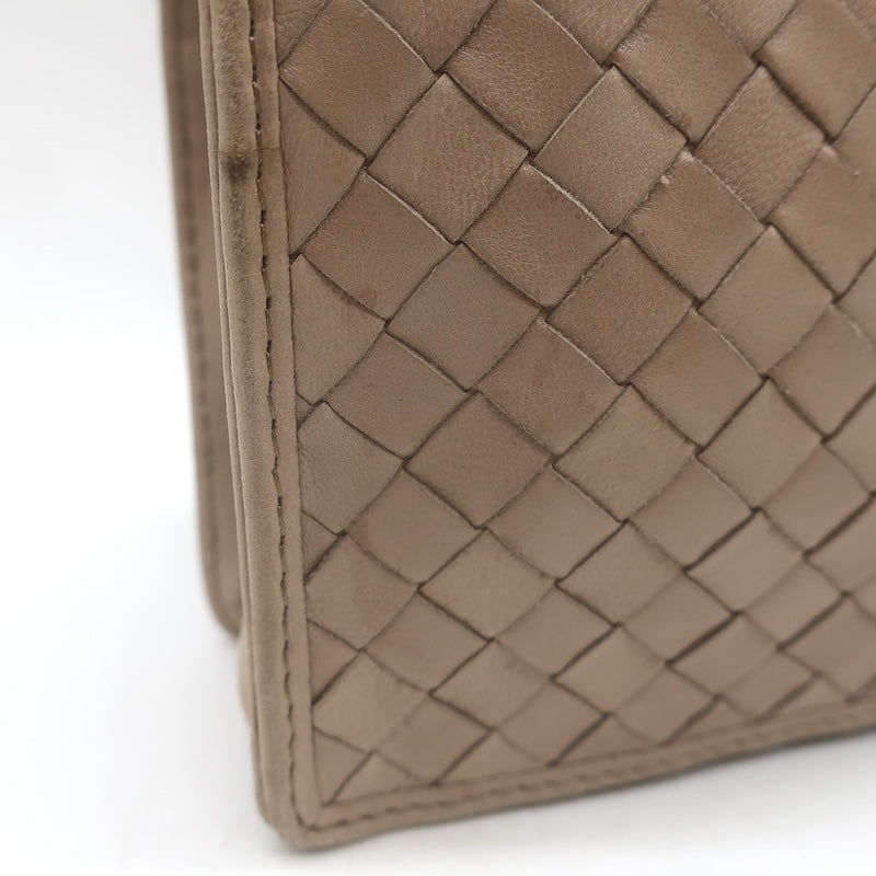 Vintage Bottega Veneta Front Flap Crossbody Bag Beige Intrecciato Leather