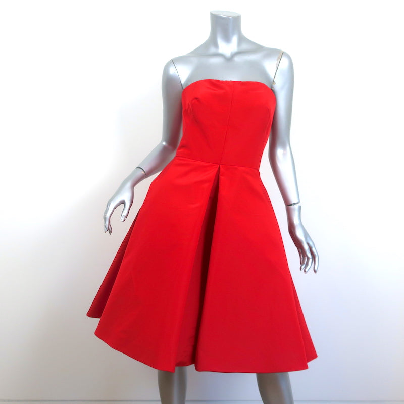 Oscar de la Renta Strapless Pleated Cocktail Dress Red Silk Faille Siz Celebrity Owned Oscar de la Renta Strapless Pleated Cocktail Dress Red Silk Faille Siz Celebrity Owned
