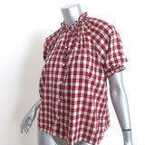 THE GREAT Checked Puff Sleeve Top Red/Ecru Size 0 Button-Up Blouse