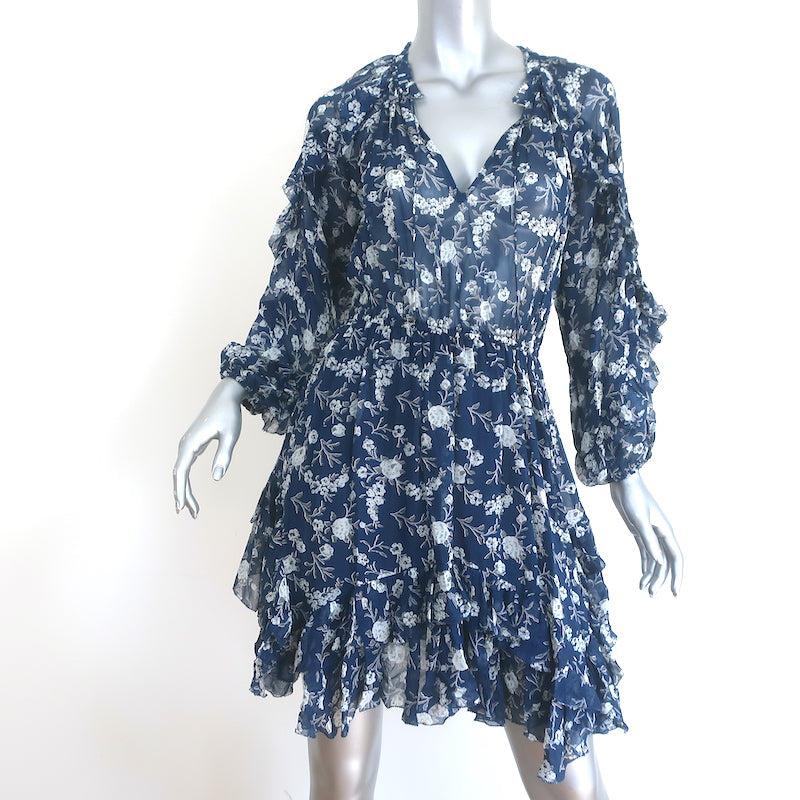 Ulla Johnson Alissa Long Sleeve Mini Dress Navy Floral Print Silk Size Celebrity Owned Ulla Johnson Alissa Long Sleeve Mini Dress Navy Floral Print Silk Size Celebrity Owned