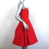 Oscar de la Renta Strapless Pleated Cocktail Dress Red Silk Faille Size 6