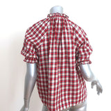 THE GREAT Checked Puff Sleeve Top Red/Ecru Size 0 Button-Up Blouse