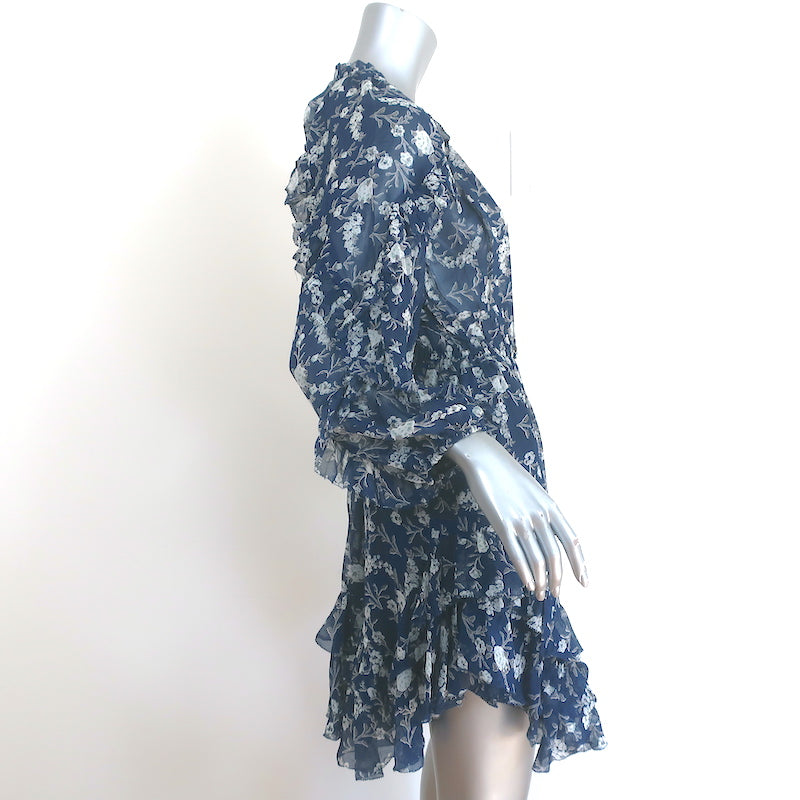 Ulla Johnson Alissa Long Sleeve Mini Dress Navy Floral Print Silk Size 0 NEW