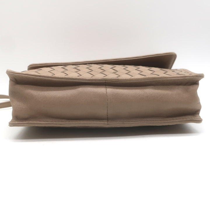 Vintage Bottega Veneta Front Flap Crossbody Bag Beige Intrecciato Leather
