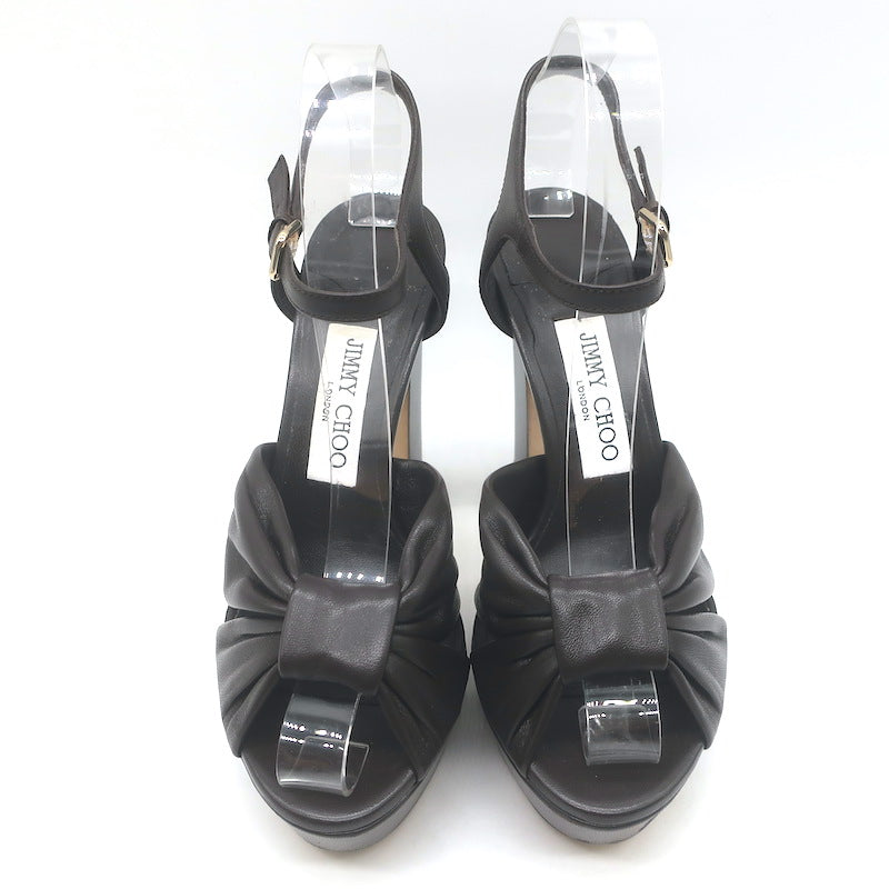 Jimmy Choo Heloise 120 Knotted Platform Sandals Coffee Leather Size 37