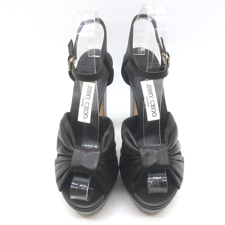Jimmy Choo Heloise 120 Knotted Platform Sandals Coffee Leather Size 37