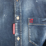 Dsquared2 Lilou Ruffled Paint-Splattered Denim Shirt Dark Blue Size 38