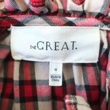 THE GREAT Checked Puff Sleeve Top Red/Ecru Size 0 Button-Up Blouse