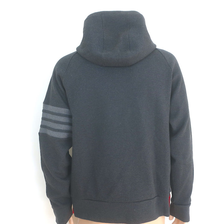 Thom Browne 4-Bar Waffle Knit Zip-Up Hoodie Charcoal Size 4