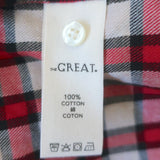 THE GREAT Checked Puff Sleeve Top Red/Ecru Size 0 Button-Up Blouse