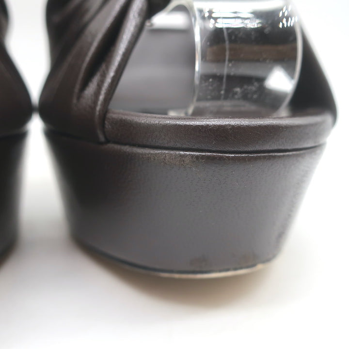 Jimmy Choo Heloise 120 Knotted Platform Sandals Coffee Leather Size 37