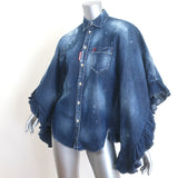 Dsquared2 Lilou Ruffled Paint-Splattered Denim Shirt Dark Blue Size 38