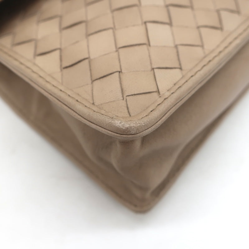 Vintage Bottega Veneta Front Flap Crossbody Bag Beige Intrecciato Leather