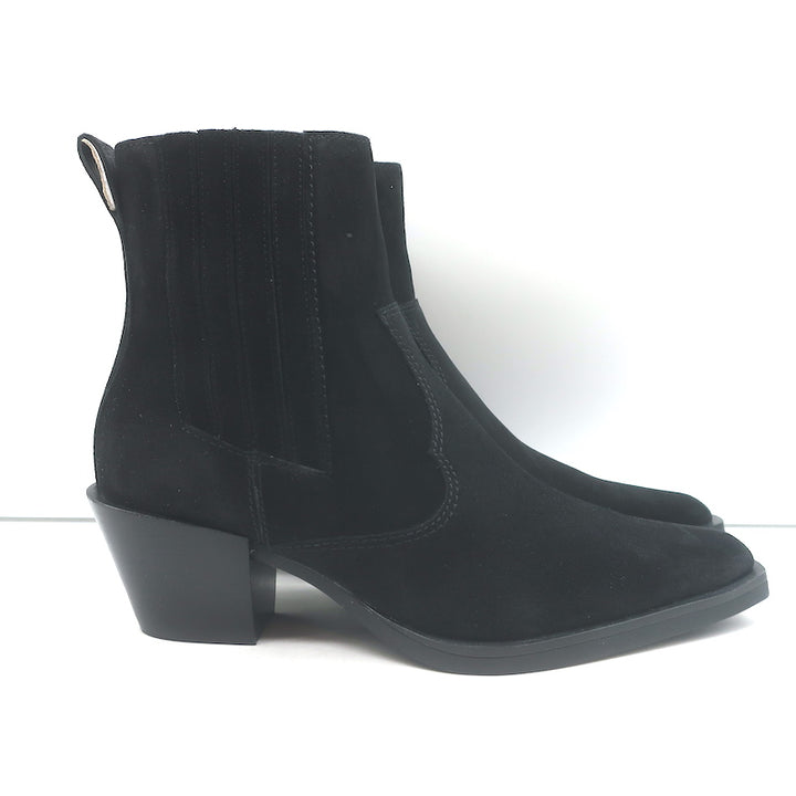 Rag &amp; Bone Dart western ankle boots in black suede, pre-owned, like-new condition