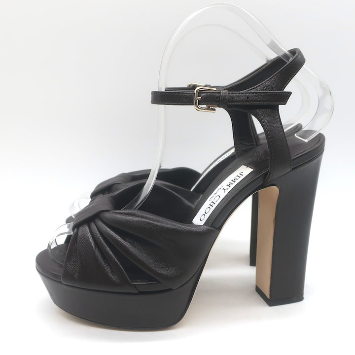 Jimmy Choo Heloise 120 Knotted Platform Sandals Coffee Leather Size 37