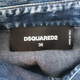 Dsquared2 Lilou Ruffled Paint-Splattered Denim Shirt Dark Blue Size 38